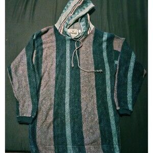 Vintage 90s PAZZO Baja Hoodie Medium Black Striped Surf Skate Grunge Rare Rad